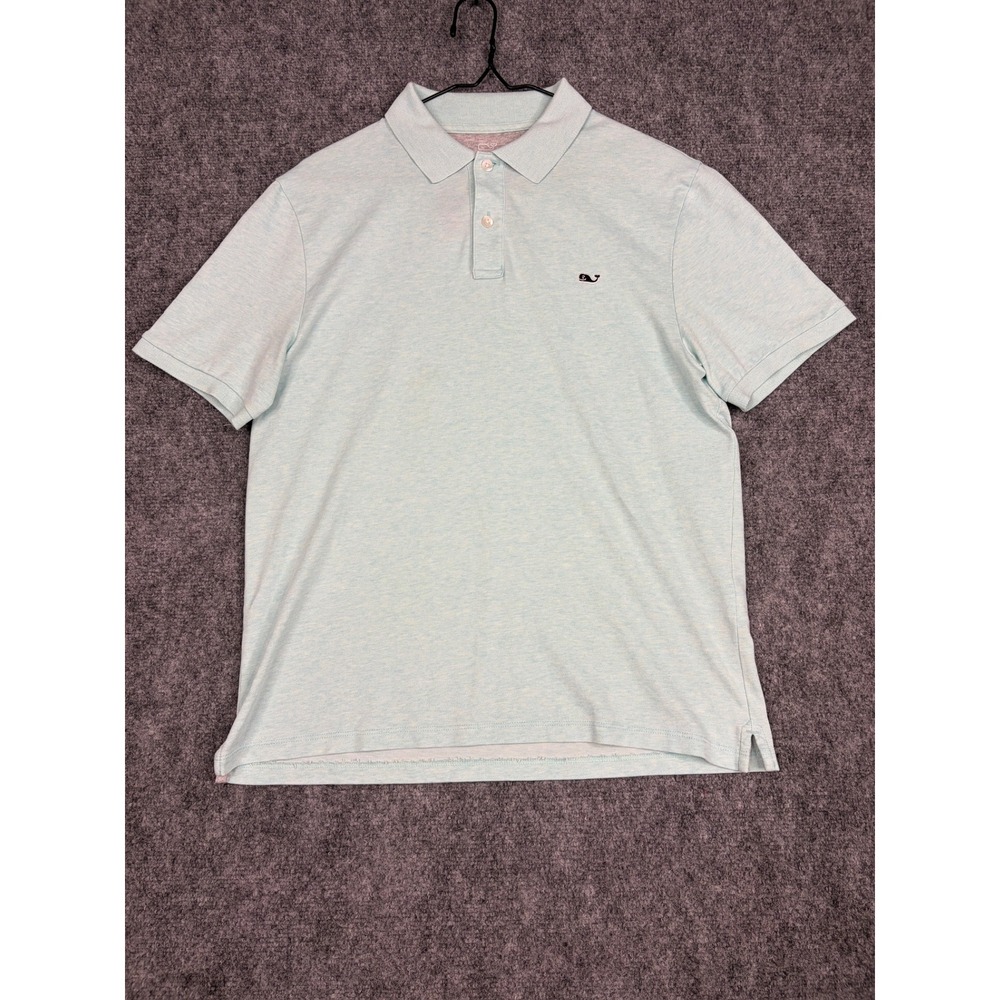Vineyard Vines Mens Edgartown Polo Shirt Light Blue Heathered Short Sleeve Small